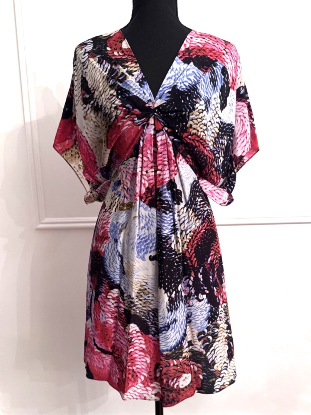 Leifsdottir Anthropologie River Fish Silk Mini Dress Sz 0 Red V-Neck Tunic